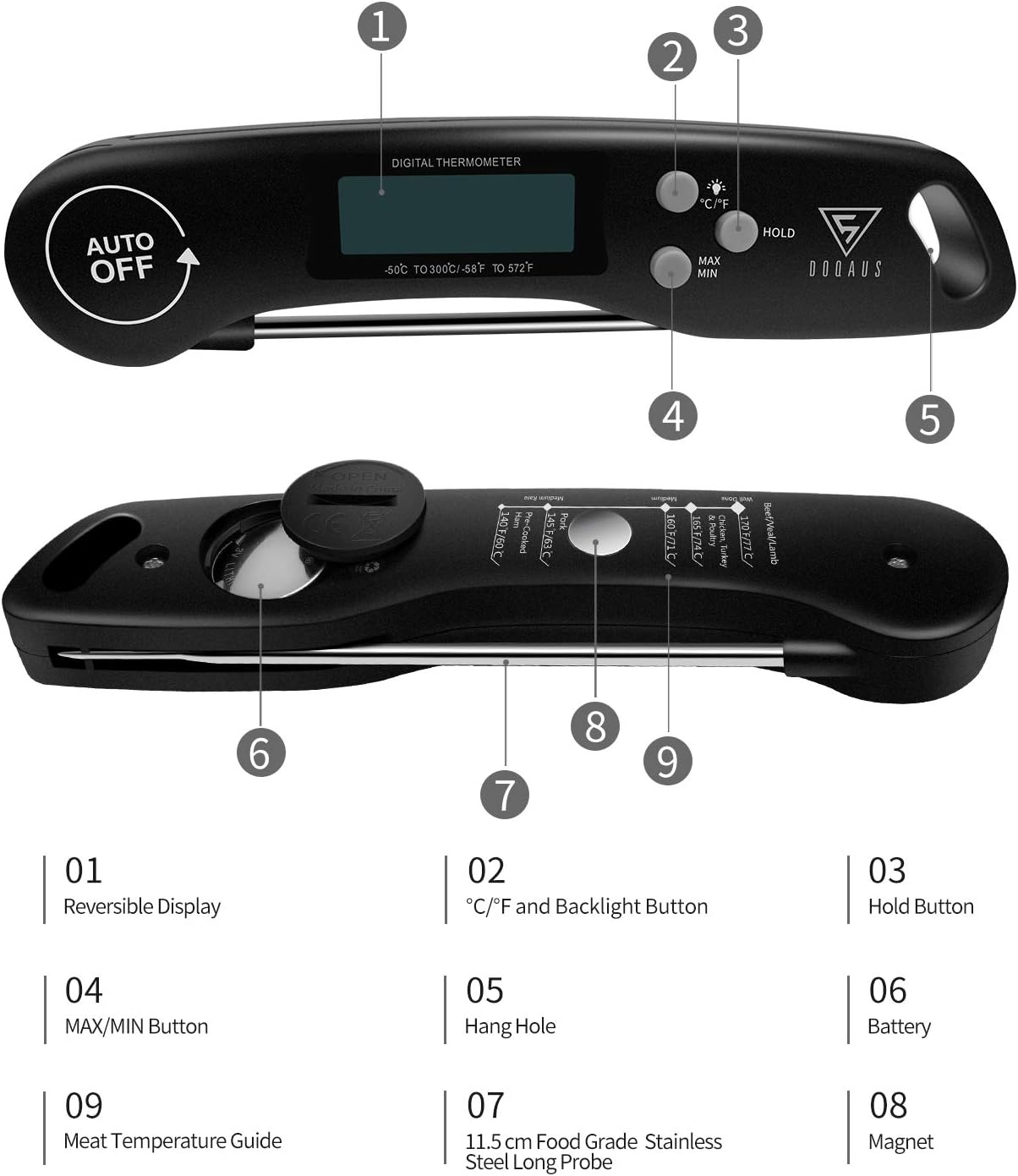 DOQAUS Digital Meat Thermometer, Instant Read Food Thermometer