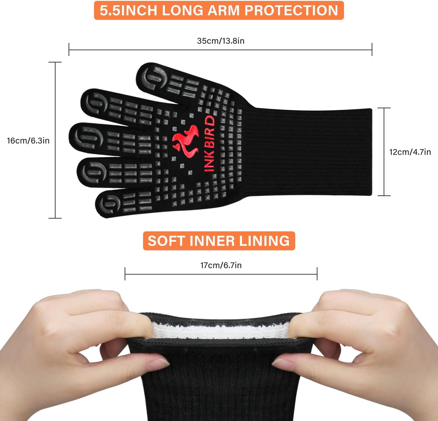 INKBIRD BBQ Gloves 800°C Extreme Heat Resistant Grill Gloves.