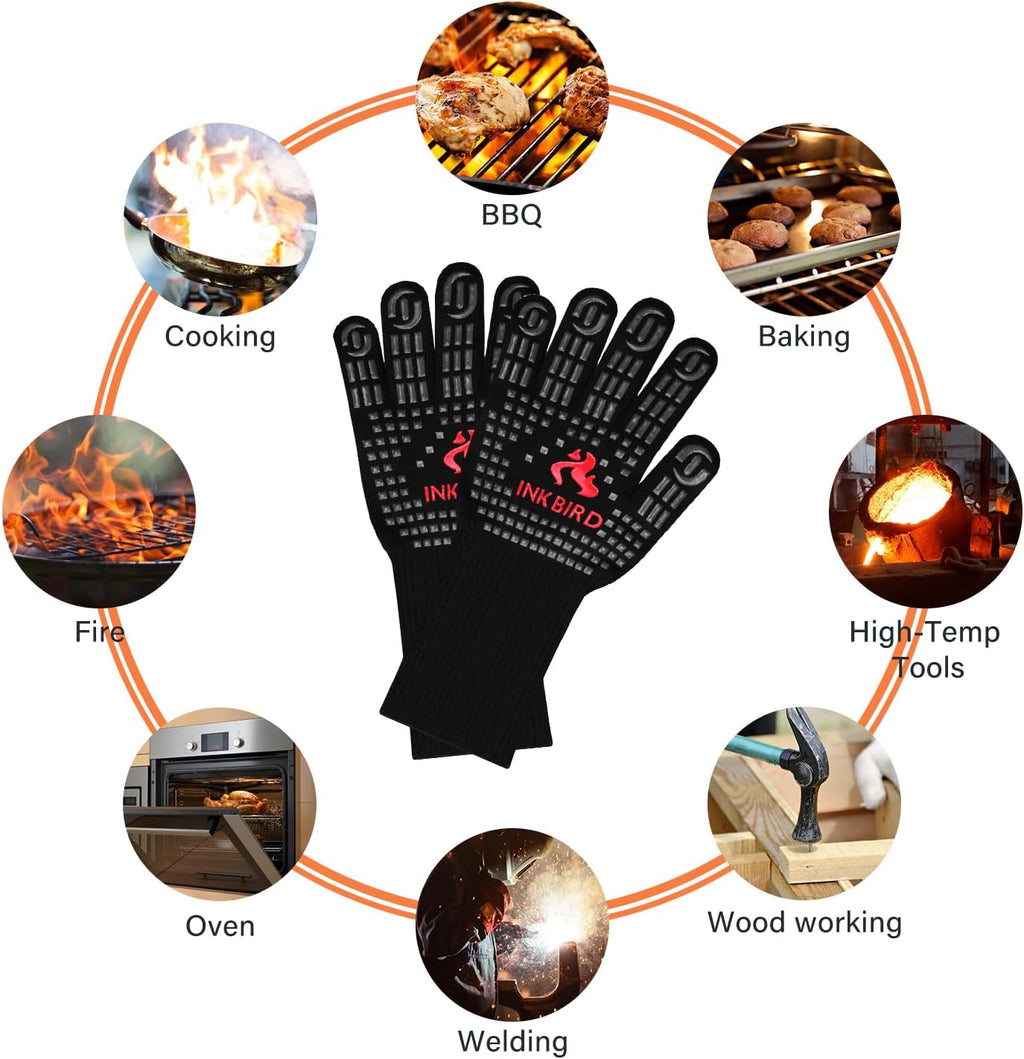 INKBIRD BBQ Gloves 800°C Extreme Heat Resistant Grill Gloves.