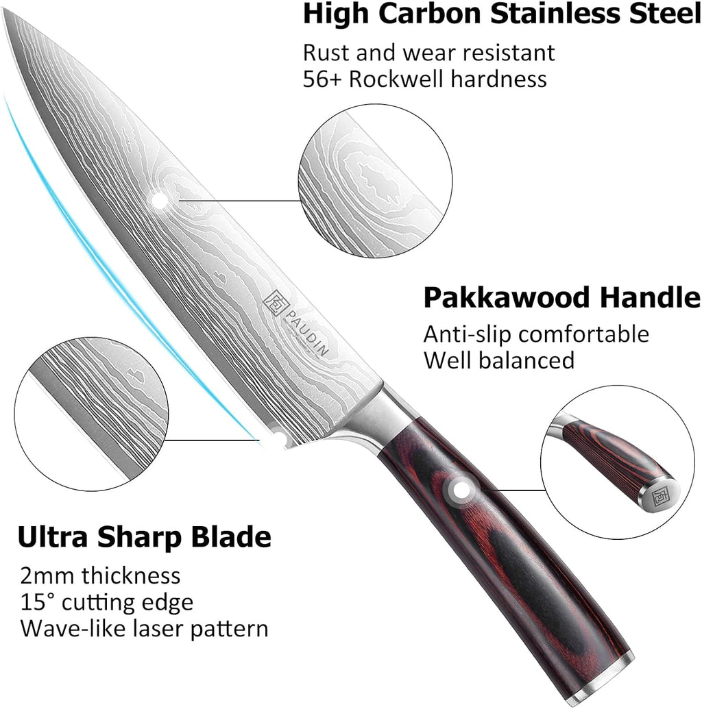 PAUDIN Professional Chef Knife Set, 3-Piece High Carbon Stainless Steel Kitchen Knives
