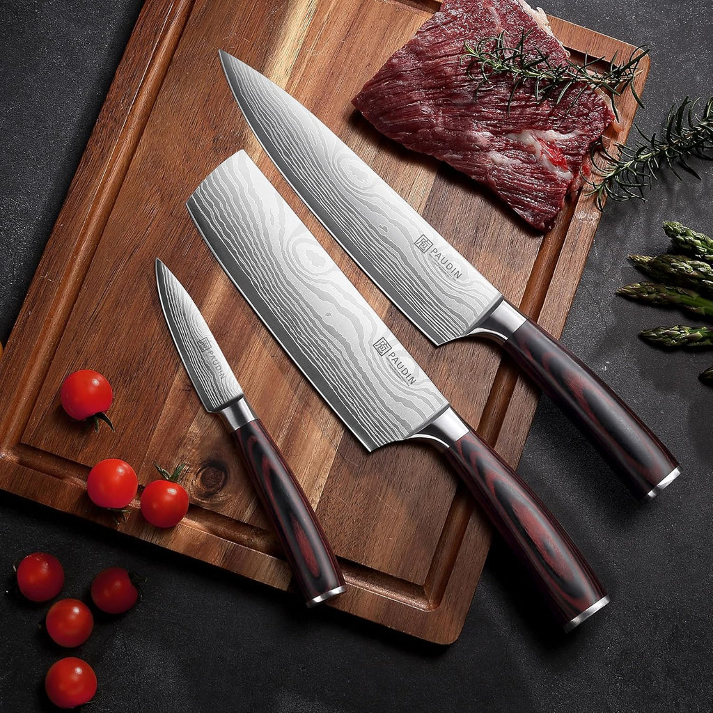 PAUDIN Professional Chef Knife Set, 3-Piece High Carbon Stainless Steel Kitchen Knives