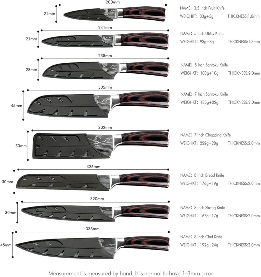 FULLHI Knife Set, 14pcs Japanese Knife Set, Premium Stainless Steel Kitchen Knife Set