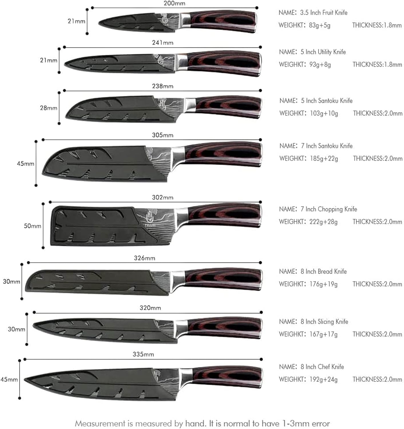 FULLHI Knife Set, 14pcs Japanese Knife Set, Premium Stainless Steel Kitchen Knife Set