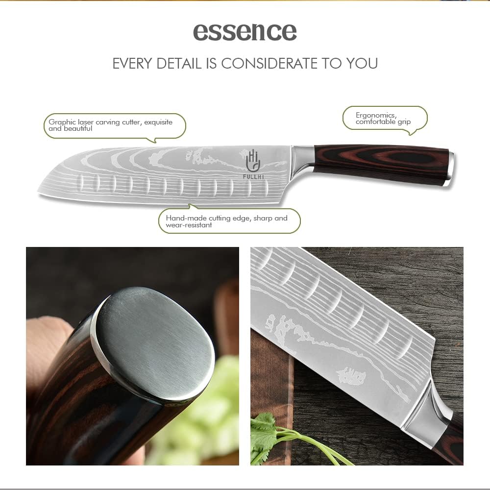 FULLHI Knife Set, 14pcs Japanese Knife Set, Premium Stainless Steel Kitchen Knife Set