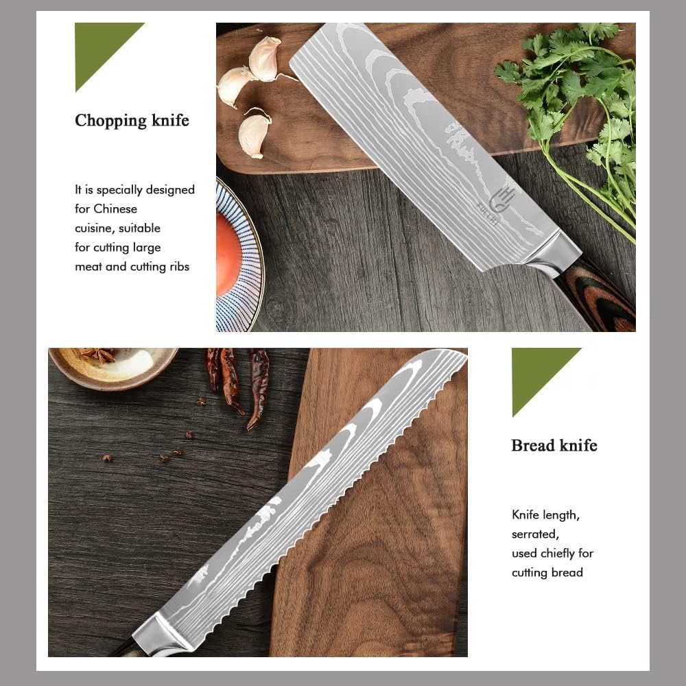 FULLHI Knife Set, 14pcs Japanese Knife Set, Premium Stainless Steel Kitchen Knife Set