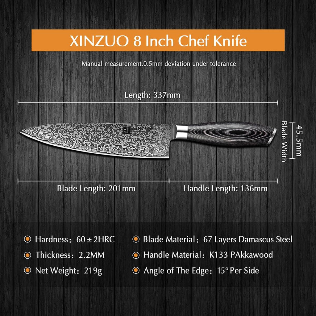 XINZUO Chef Knife 8 Inch Damascus Kitchen Knif
