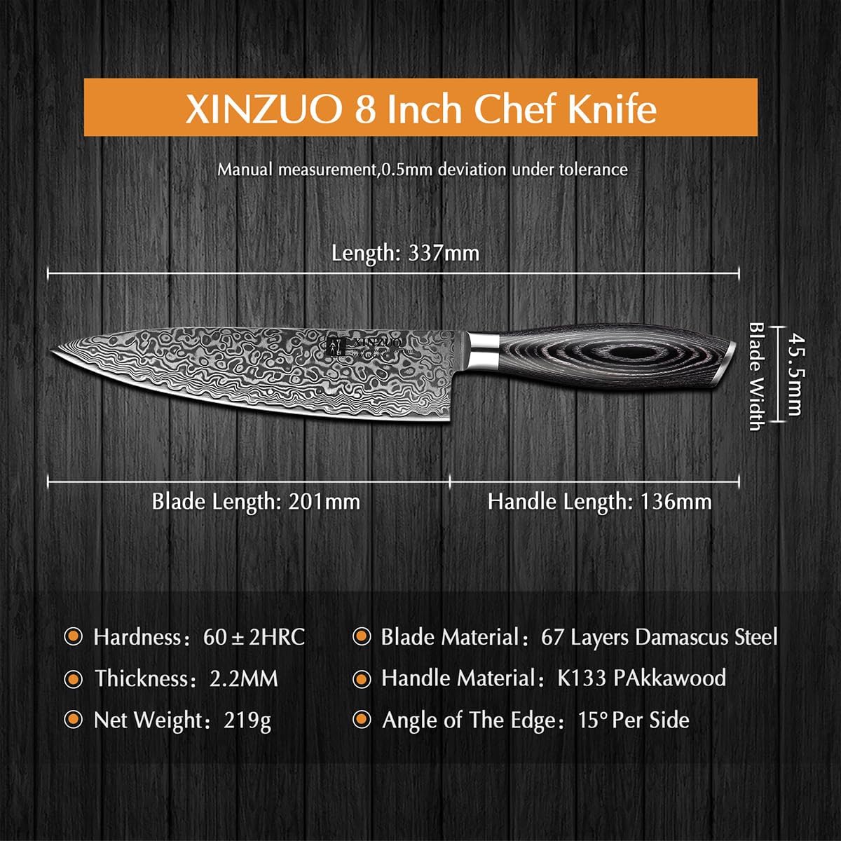 XINZUO Chef Knife 8 Inch Damascus Kitchen Knif