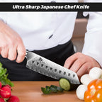 SHAN ZU Chef Knife, Kitchen Knife Santoku Chef's Knife 7 Inch Multifunction Kitchen Knives Damascus Stainless Steel & Ergonomic Fiberglass G10 Handle Best Sharp High-Carbon Knives