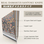 SHAN ZU Damascus Santoku Knife 7 inch, Japanese Kitchen Knives Copper & Damascus Steel High Carbon 33 Layer Hand Forged Ultra Sharp Utility Chef Knife Professional Carving Knife with Maple Wood Handle