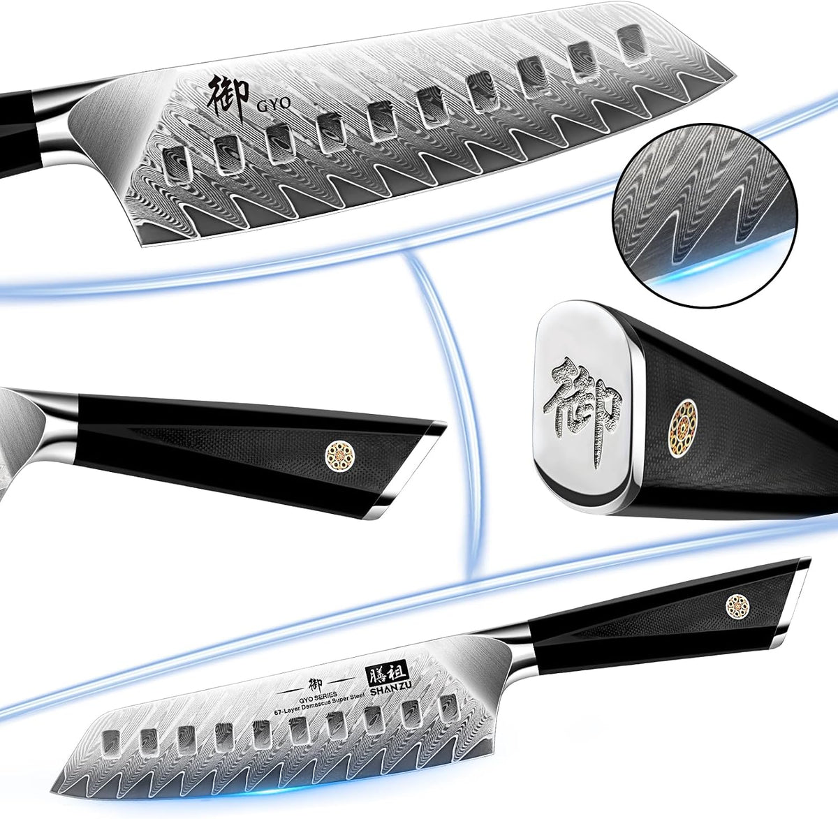 SHAN ZU Chef Knife, Kitchen Knife Santoku Chef's Knife 7 Inch Multifunction Kitchen Knives Damascus Stainless Steel & Ergonomic Fiberglass G10 Handle Best Sharp High-Carbon Knives