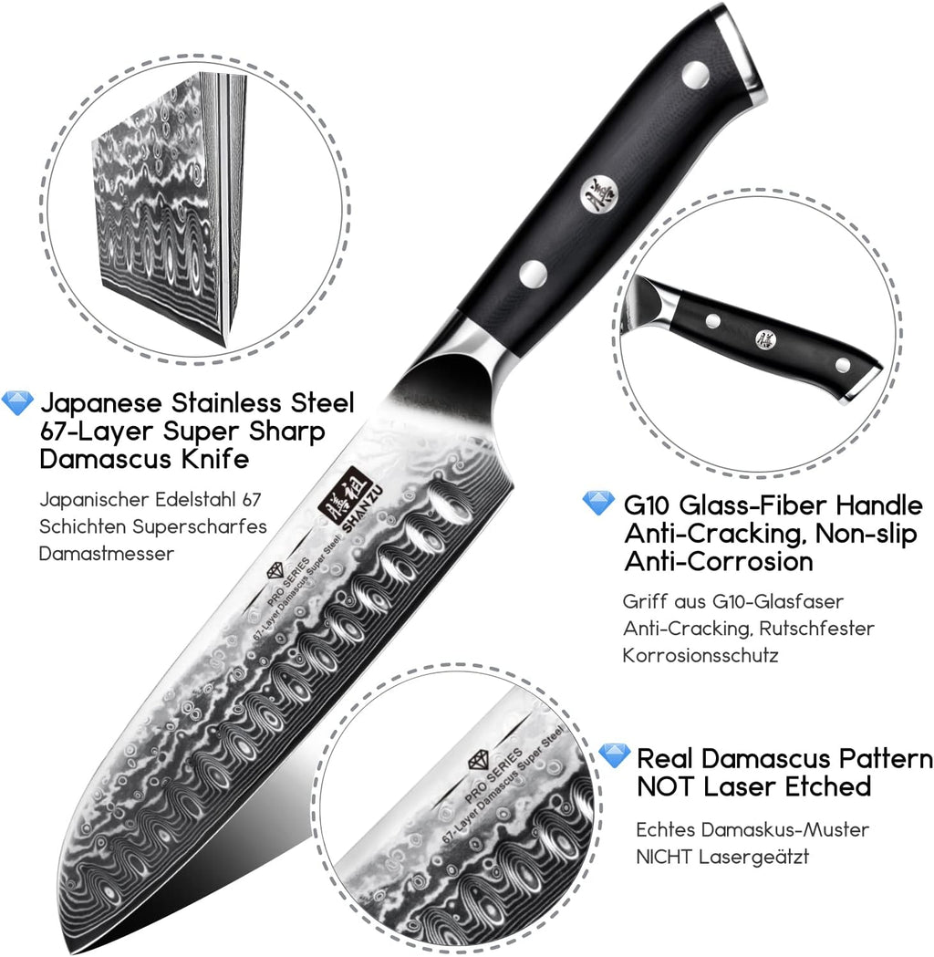 SHAN ZU Damascus Chef Knife Santoku Knife 7 Inch