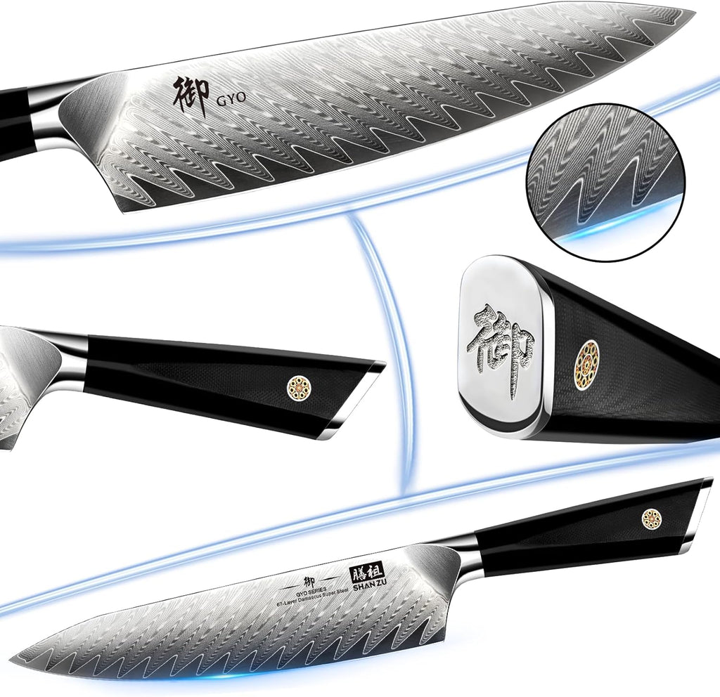 SHAN ZU Damascus Chef Knife 8 inch, 67-Layer High Carbon Steel Kitchen Knife, Ultra Sharp Japanese Chef Knife, Professional Kitchen Utility Knives with G11 Ergonomic Handle