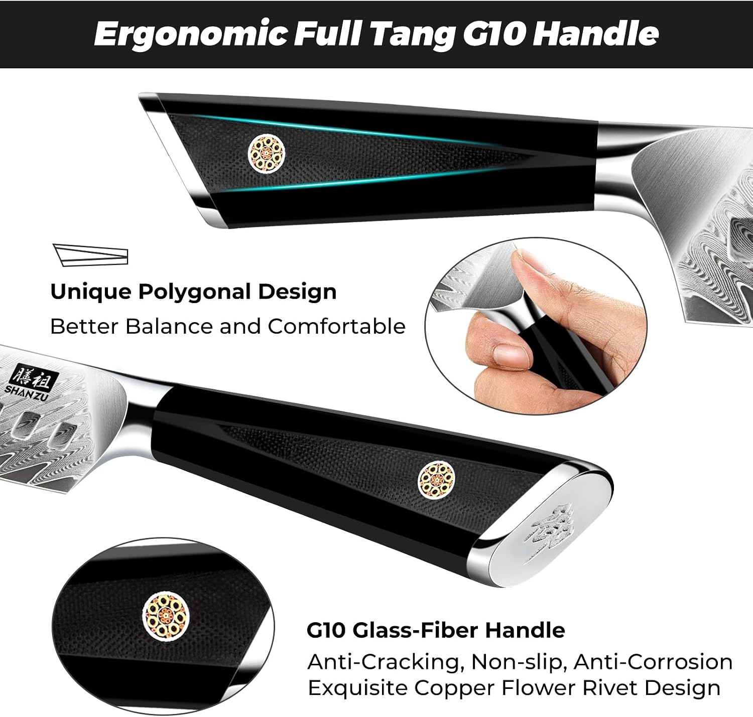 SHAN ZU Chef Knife, Kitchen Knife Santoku Chef's Knife 7 Inch Multifunction Kitchen Knives Damascus Stainless Steel & Ergonomic Fiberglass G10 Handle Best Sharp High-Carbon Knives