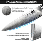 SHAN ZU Damascus Chef Knife 8 inch, 67-Layer High Carbon Steel Kitchen Knife, Ultra Sharp Japanese Chef Knife, Professional Kitchen Utility Knives with G11 Ergonomic Handle