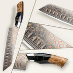 SHAN ZU Damascus Santoku Knife 7 inch, Japanese Kitchen Knives Copper & Damascus Steel High Carbon 33 Layer Hand Forged Ultra Sharp Utility Chef Knife Professional Carving Knife with Maple Wood Handle