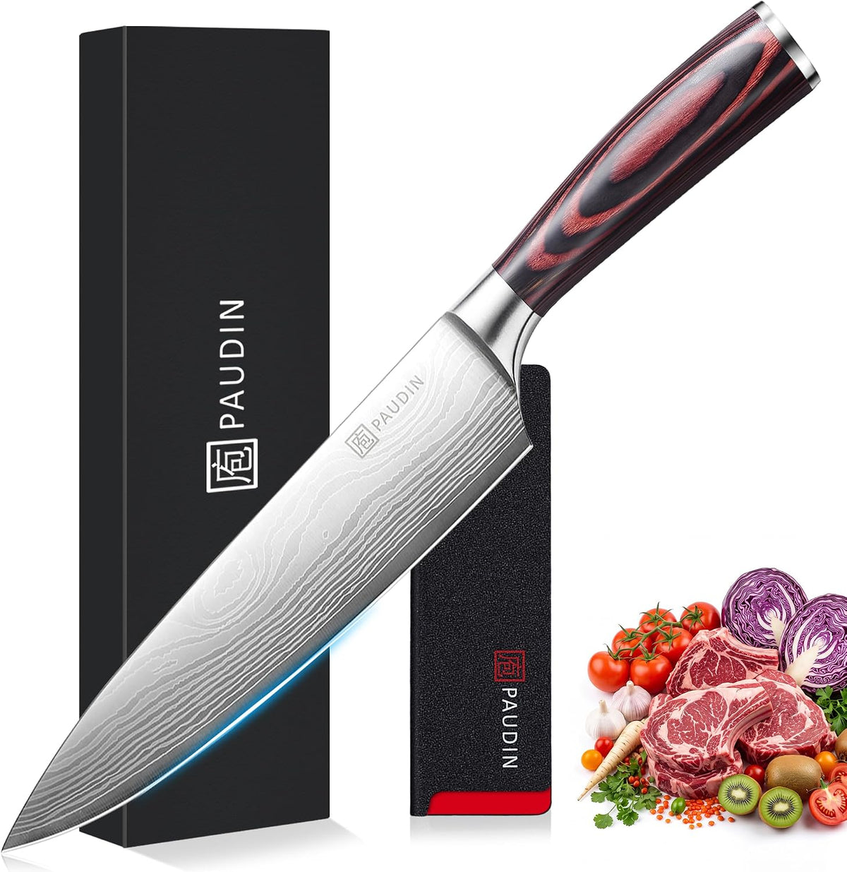 PAUDIN Chef Knife, 8 Inch High Carbon Stainless Steel Kitchen Knife | Ergonomic Handle, Ultra Sharp 5Cr15MoV, for Home Kitchen & Restaurant, Gift Box