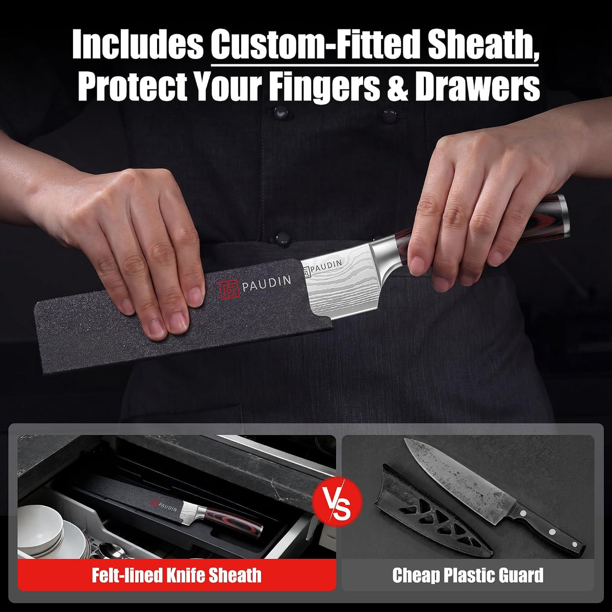PAUDIN Chef Knife, 8 Inch High Carbon Stainless Steel Kitchen Knife | Ergonomic Handle, Ultra Sharp 5Cr15MoV, for Home Kitchen & Restaurant, Gift Box