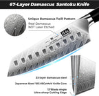 SHAN ZU Chef Knife, Kitchen Knife Santoku Chef's Knife 7 Inch Multifunction Kitchen Knives Damascus Stainless Steel & Ergonomic Fiberglass G10 Handle Best Sharp High-Carbon Knives