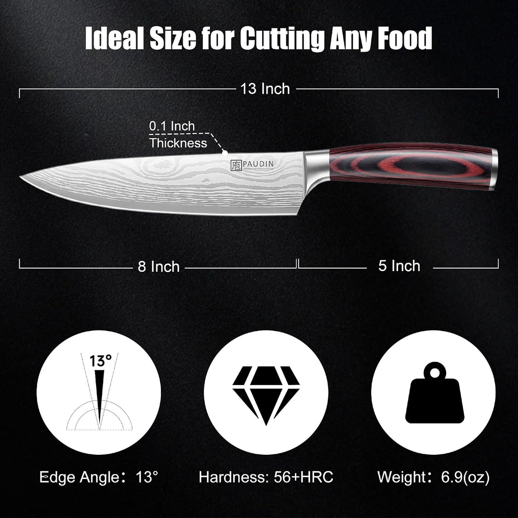 PAUDIN Chef Knife, 8 Inch High Carbon Stainless Steel Kitchen Knife | Ergonomic Handle, Ultra Sharp 5Cr15MoV, for Home Kitchen & Restaurant, Gift Box