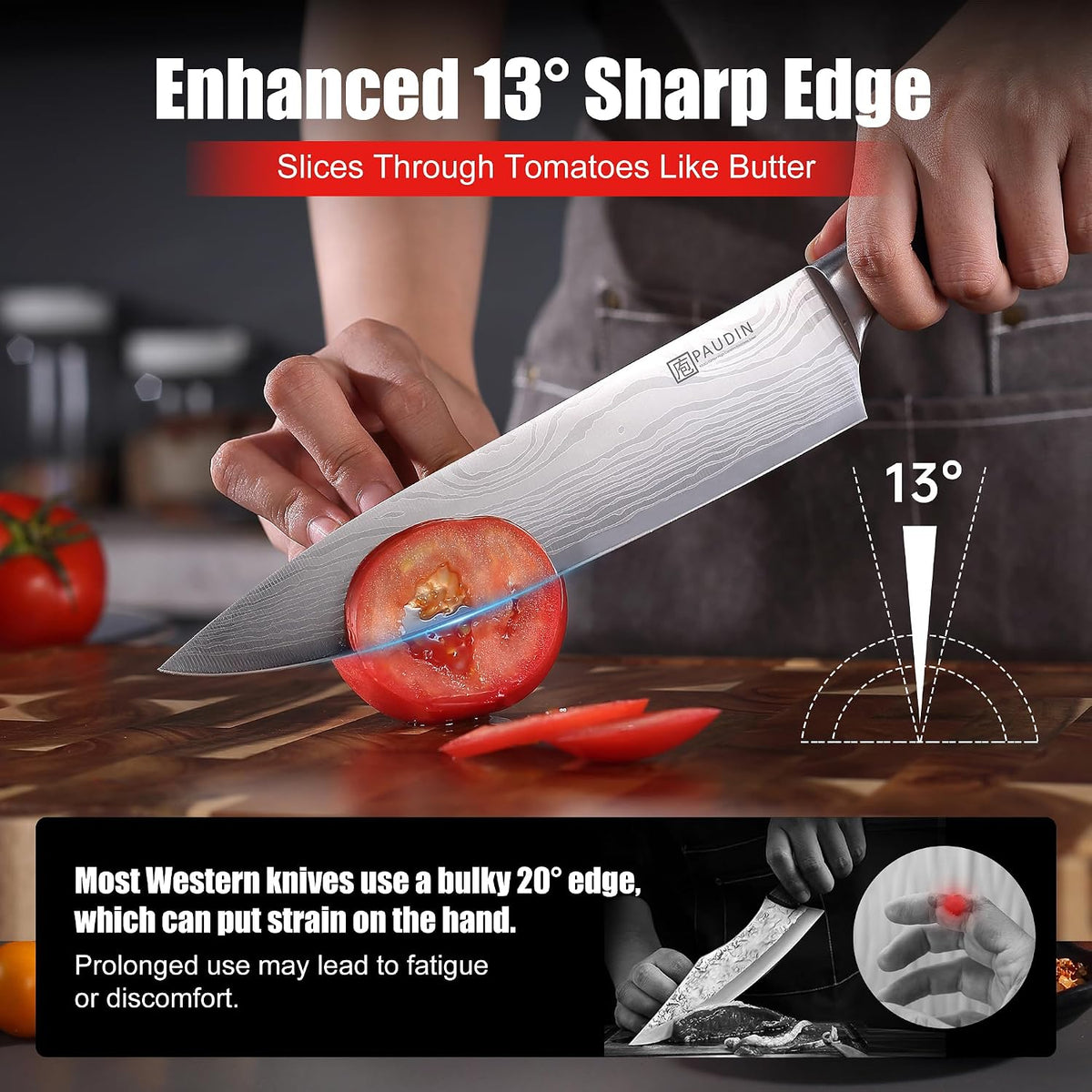 PAUDIN Chef Knife, 8 Inch High Carbon Stainless Steel Kitchen Knife | Ergonomic Handle, Ultra Sharp 5Cr15MoV, for Home Kitchen & Restaurant, Gift Box