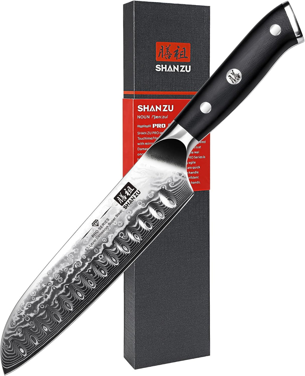 SHAN ZU Damascus Chef Knife Santoku Knife 7 Inch